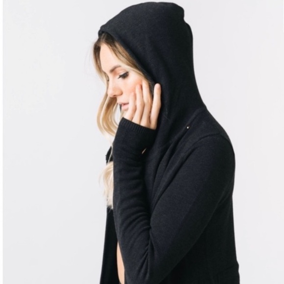 Zyia Sweater Cardigan Hooded Charcoal Size Small - Picture 3 of 14